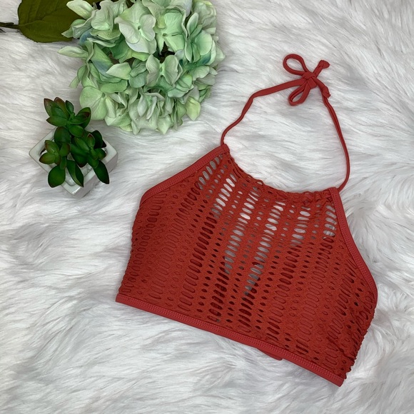 Dark Mauve Mesh Neckline Bikini Top - Picture 1 of 8
